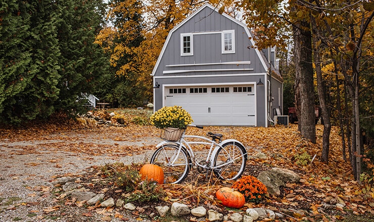 autumn house fallen leaves